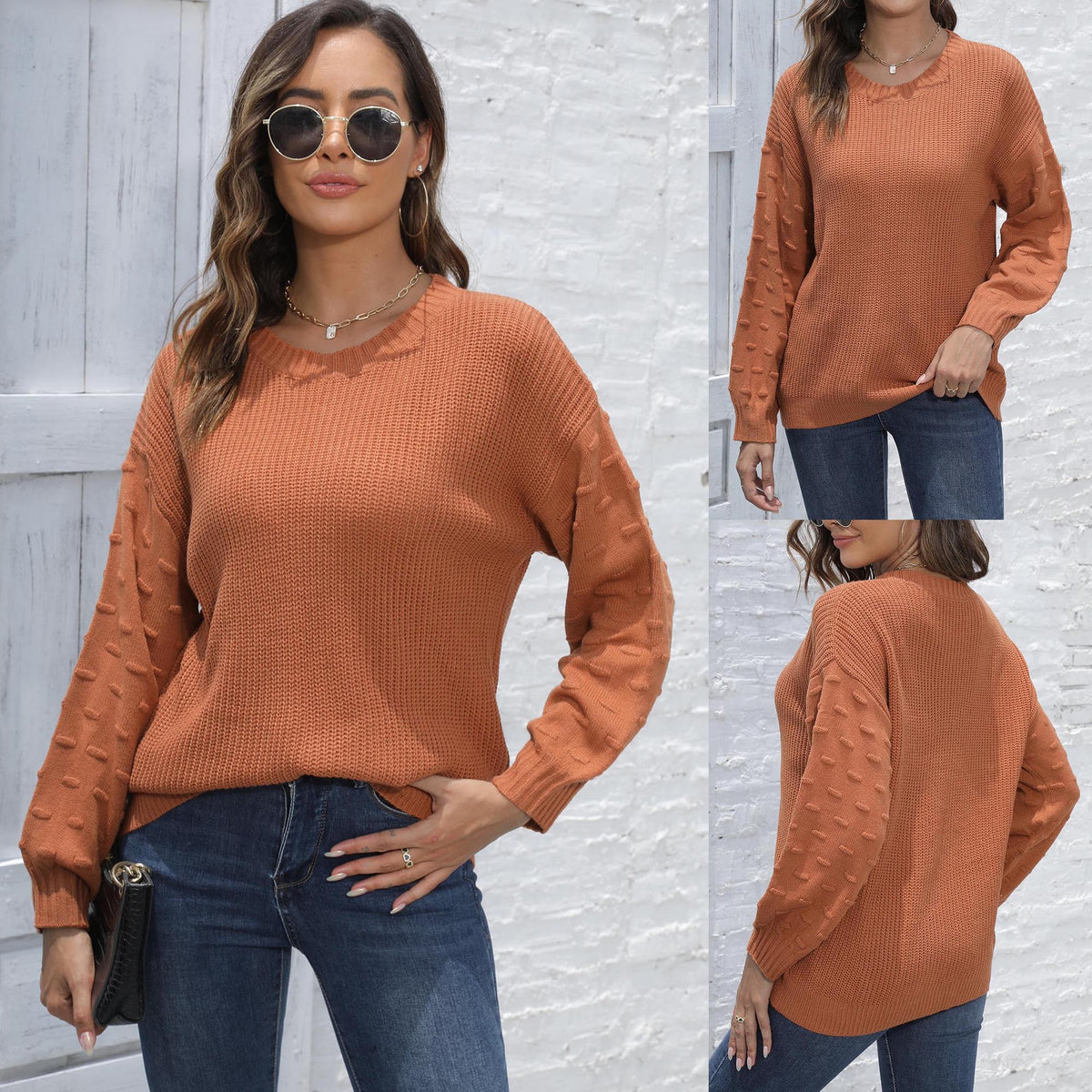 Pullover Sweater Damen Regular Fit mit strukturierten Ärmeln - 6 - Jasminaboutique.com