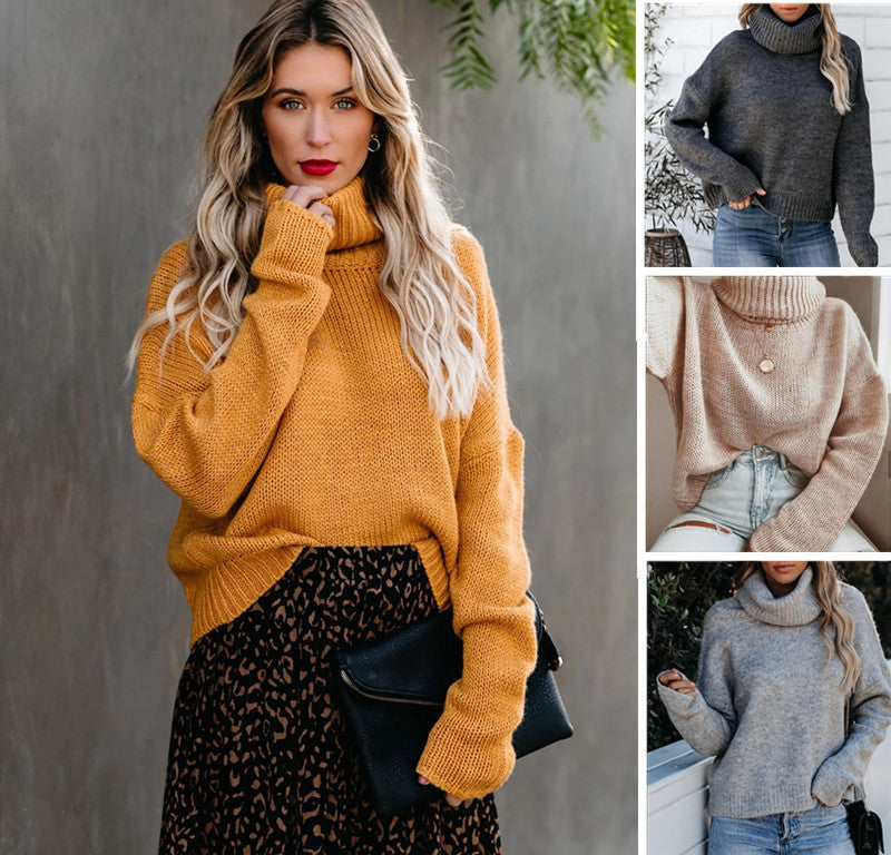 Turtleneck Pullover Sweater Damen Relaxed Fit mit gemütlichem Kragen - 5 - Jasminaboutique.com