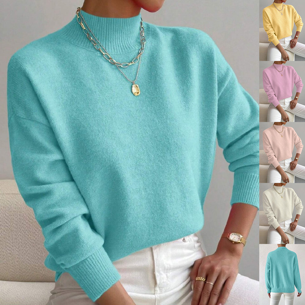 Pullover Sweater Damen Relaxed Fit mit mittelhohem Kragen - 5 - Jasminaboutique.com
