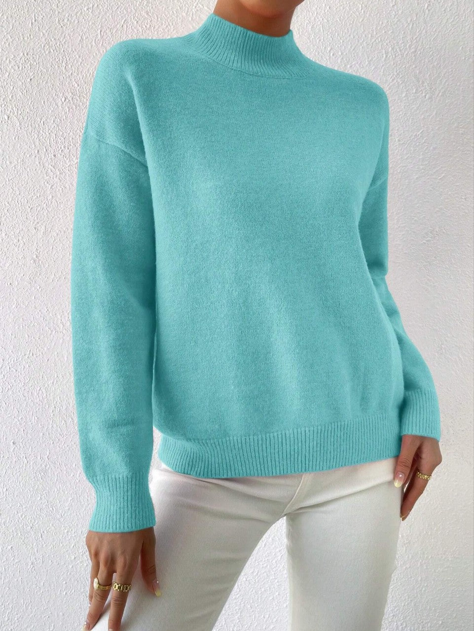Pullover Sweater Damen Relaxed Fit mit mittelhohem Kragen - 8 - Jasminaboutique.com