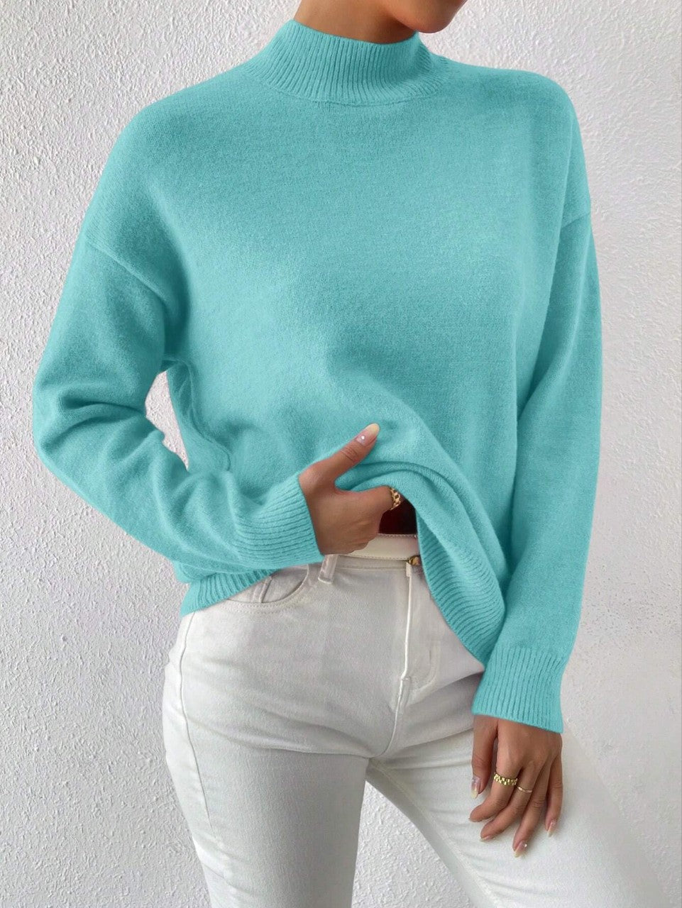 Pullover Sweater Damen Relaxed Fit mit mittelhohem Kragen - 11 - Jasminaboutique.com