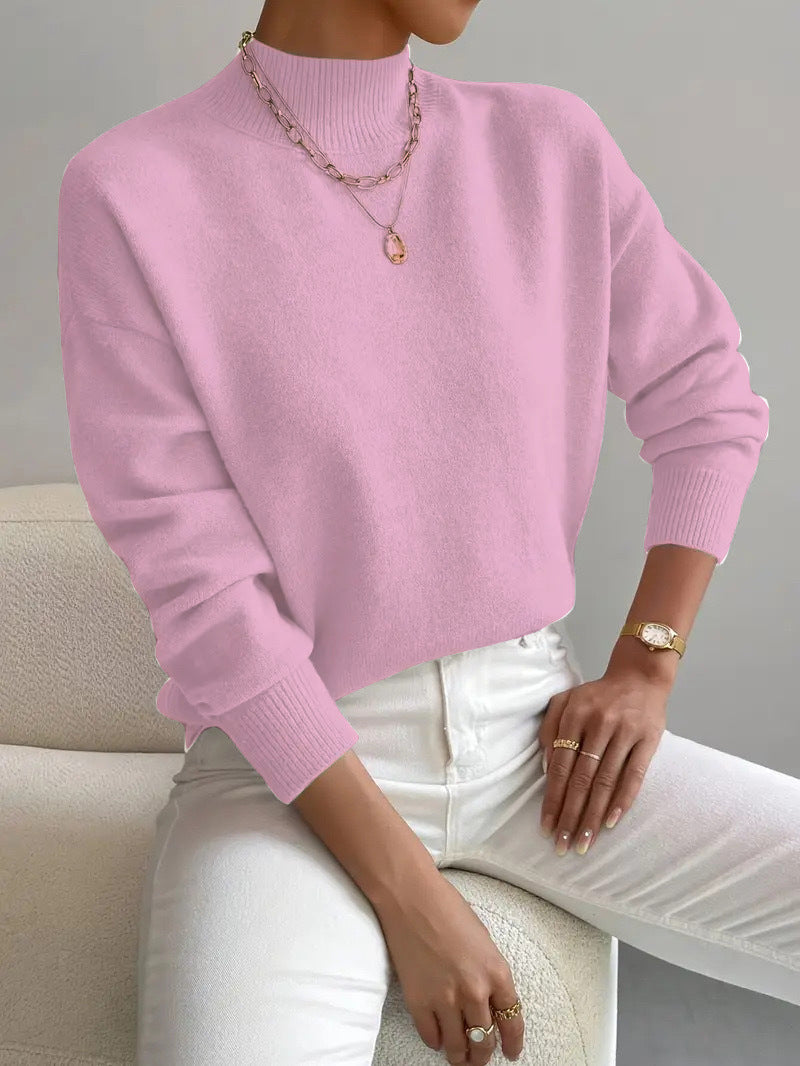 Pullover Sweater Damen Relaxed Fit mit mittelhohem Kragen - 14 - Jasminaboutique.com