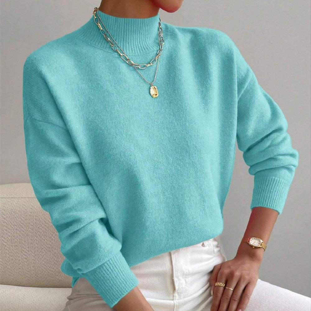 Pullover Sweater Damen Relaxed Fit mit mittelhohem Kragen - 18 - Jasminaboutique.com