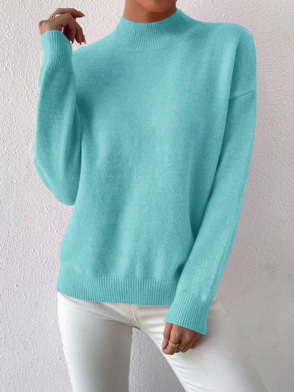 Pullover Sweater Damen Relaxed Fit mit mittelhohem Kragen - 20 - Jasminaboutique.com
