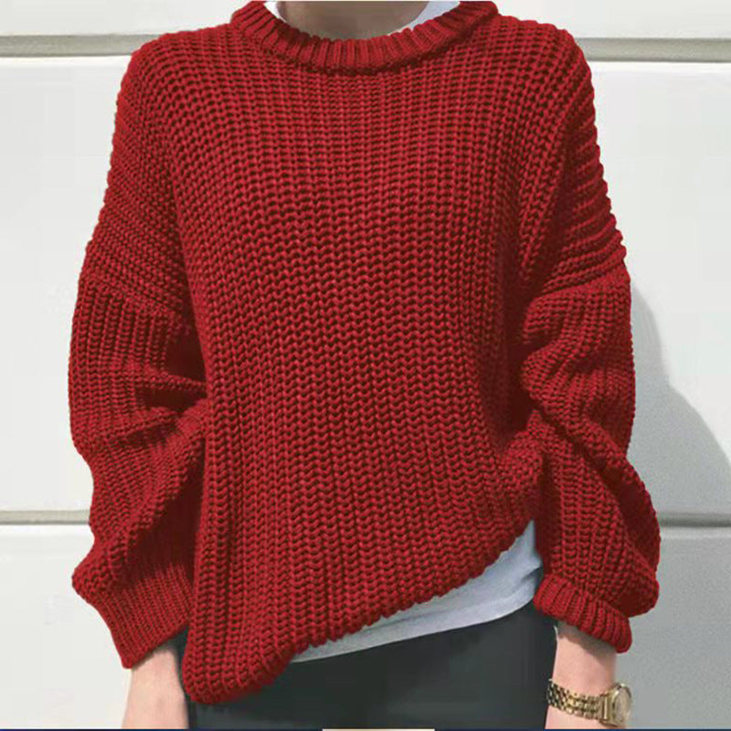 Pullover Damen Lockerer Schnitt mit Rundhalsausschnitt - 1 - Jasminaboutique.com