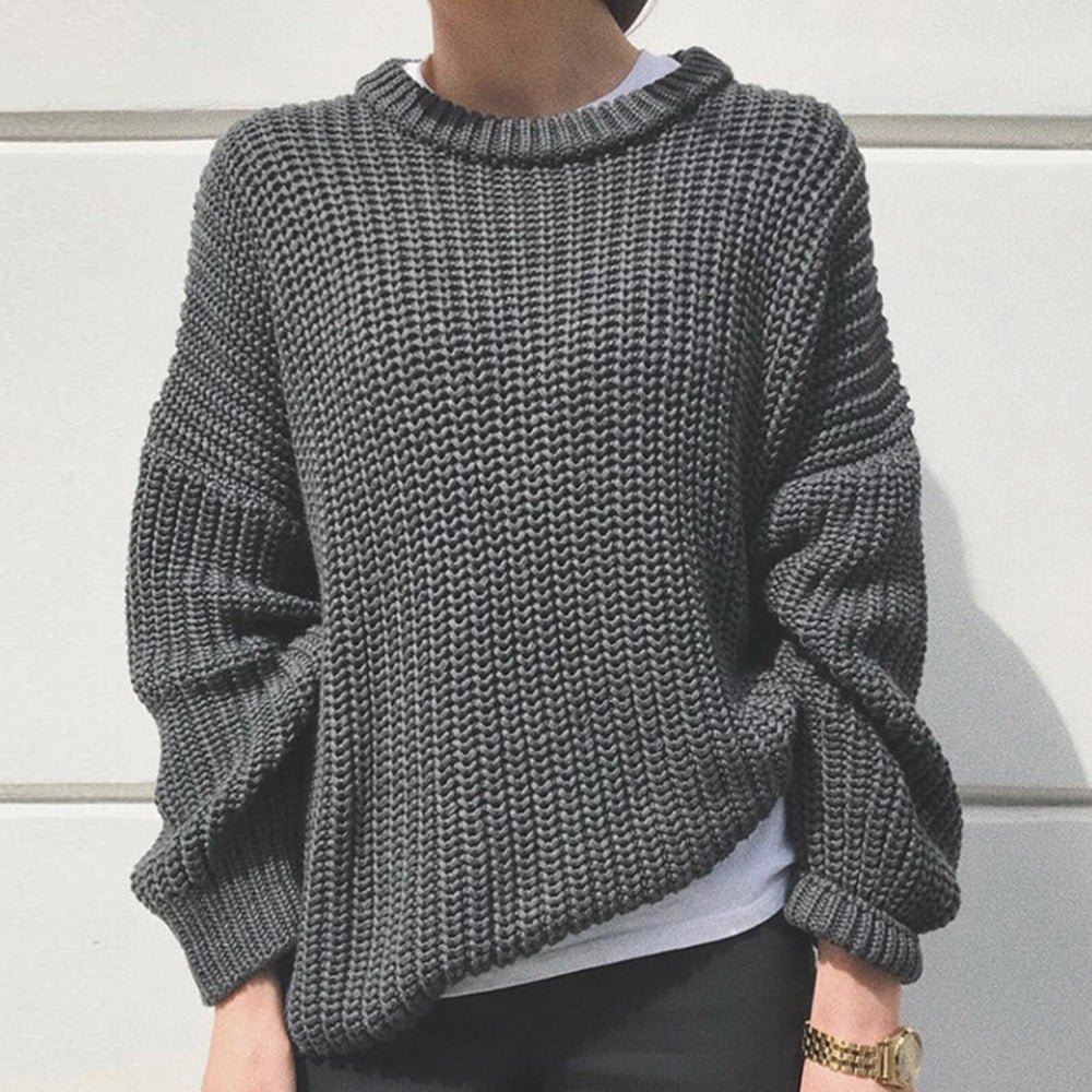 Pullover Damen Lockerer Schnitt mit Rundhalsausschnitt - 2 - Jasminaboutique.com