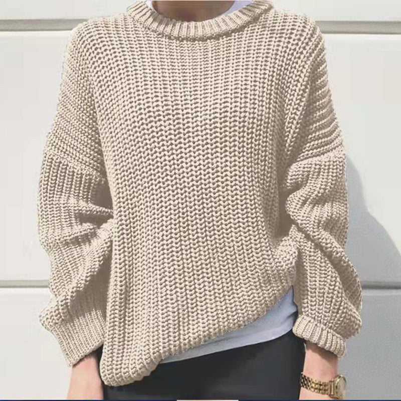 Pullover Damen Lockerer Schnitt mit Rundhalsausschnitt - 4 - Jasminaboutique.com