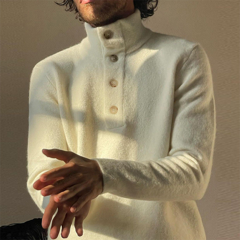 Pullover Herren Slim-Fit Stehkragenpullover mit Knopfleiste - 3 - Jasminaboutique.com