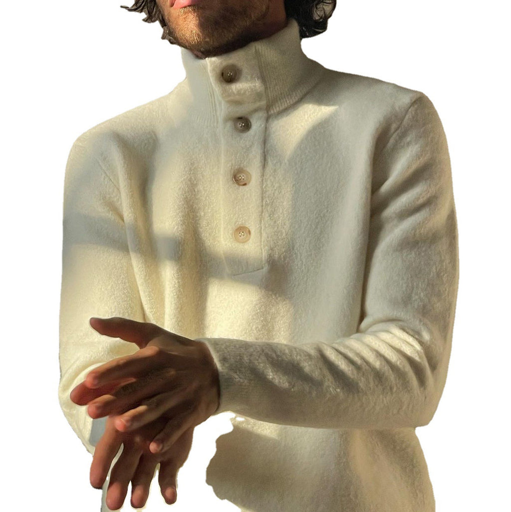 Pullover Herren Slim-Fit Stehkragenpullover mit Knopfleiste - 5 - Jasminaboutique.com