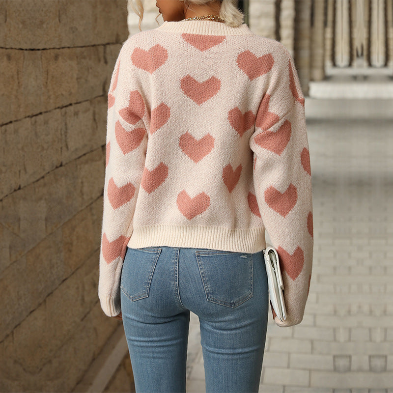 Pullover Damen Freizeitpullover mit Herzdruck - 1 - Jasminaboutique.com