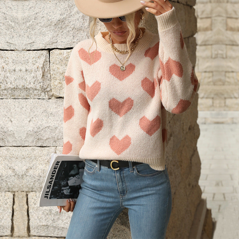 Pullover Damen Freizeitpullover mit Herzdruck - 4 - Jasminaboutique.com