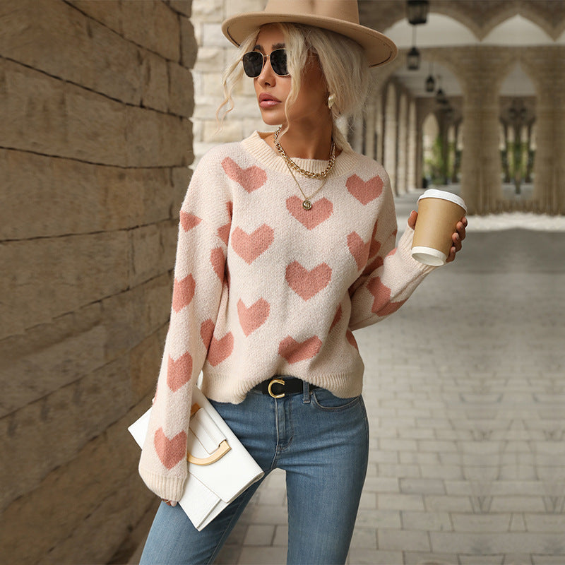 Pullover Damen Freizeitpullover mit Herzdruck - 7 - Jasminaboutique.com