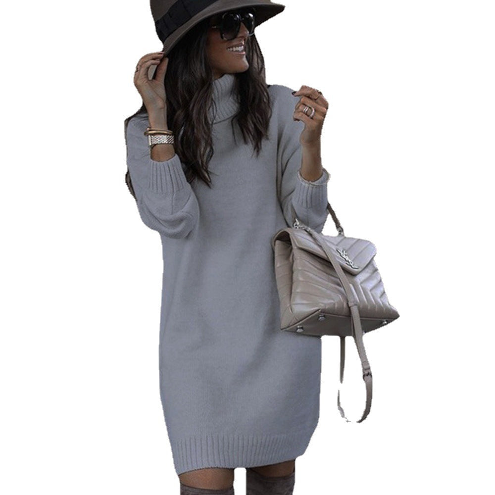 Sweaterkleid Damen Lockere Passform mit Rollkragen - 1 - Jasminaboutique.com