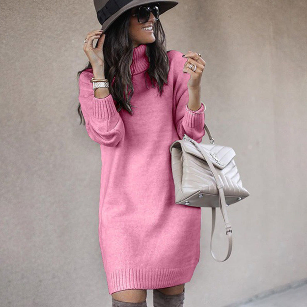 Sweaterkleid Damen Lockere Passform mit Rollkragen - 4 - Jasminaboutique.com