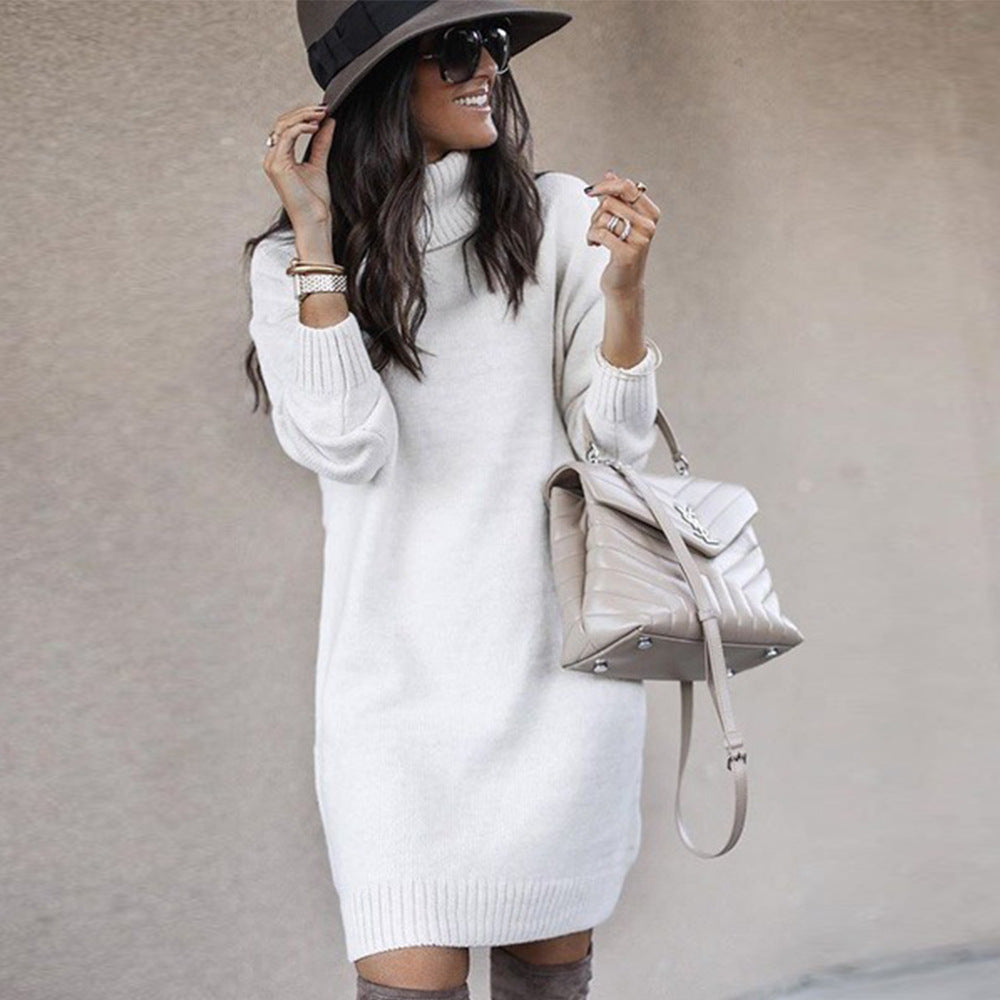 Sweaterkleid Damen Lockere Passform mit Rollkragen - 7 - Jasminaboutique.com