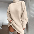 Sweaterkleid Damen Lockere Passform mit Stehkragen - 2 - Jasminaboutique.com