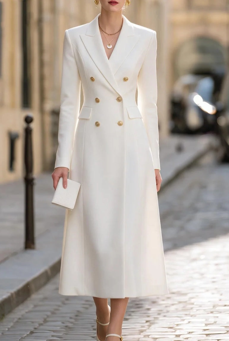Doppelt-knopf Damenanzug-Kleid mit Revers und langen Ärmeln - 3 - Jasminaboutique.com