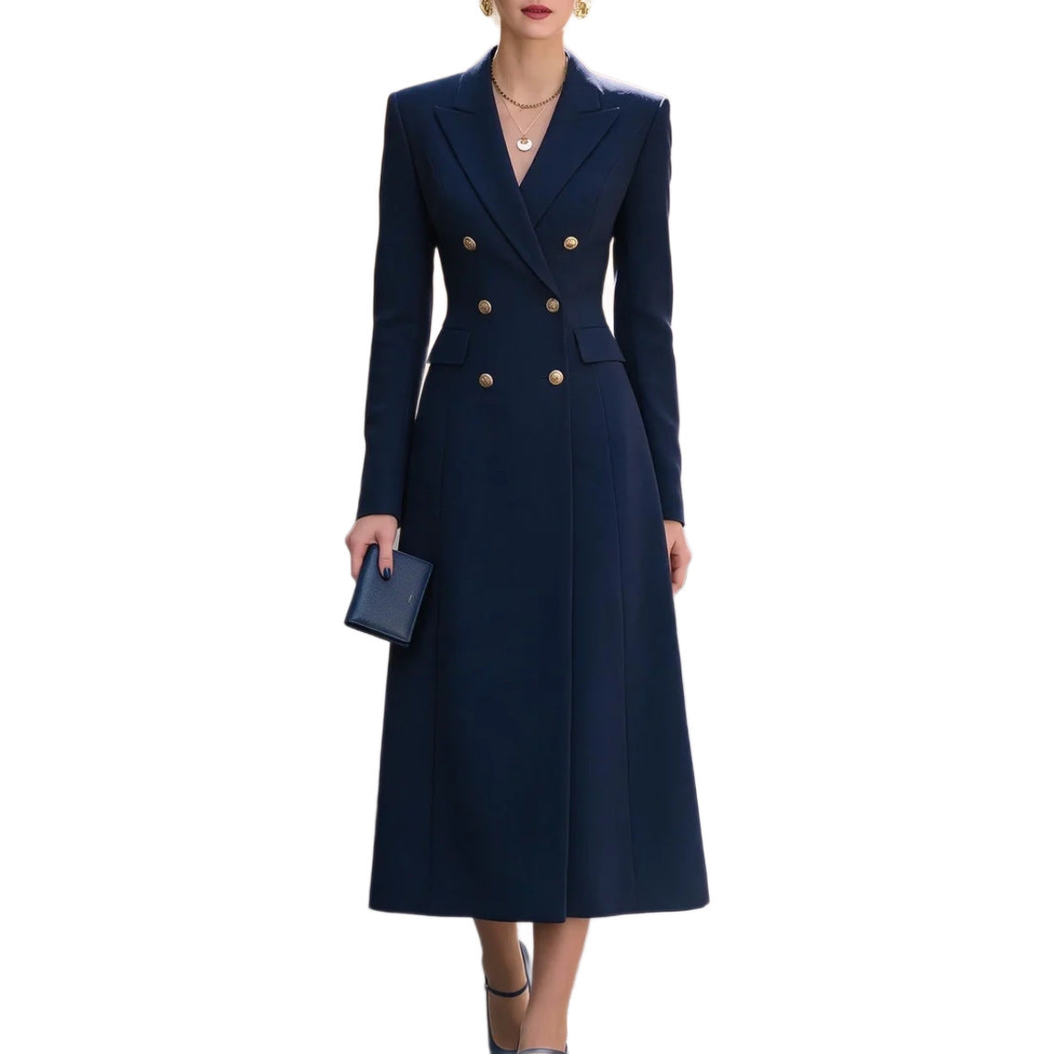 Doppelt-knopf Damenanzug-Kleid mit Revers und langen Ärmeln - 4 - Jasminaboutique.com