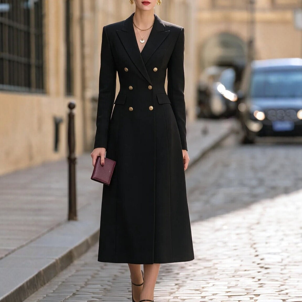 Doppelt-knopf Damenanzug-Kleid mit Revers und langen Ärmeln - 6 - Jasminaboutique.com