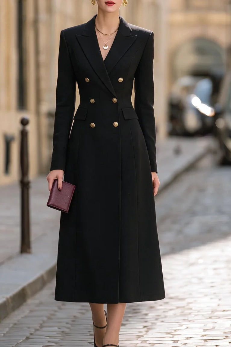 Doppelt-knopf Damenanzug-Kleid mit Revers und langen Ärmeln - 7 - Jasminaboutique.com