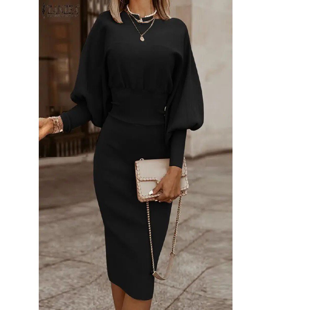 Figurschmeichelndes Damen Bodycon Kleid mit Puffärmeln - 4 - Jasminaboutique.com