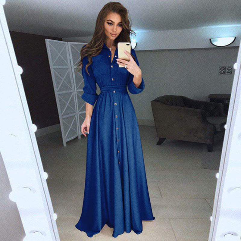 Damen Langarm Hemdblusenkleid mit Taillengürtel - 4 - Jasminaboutique.com