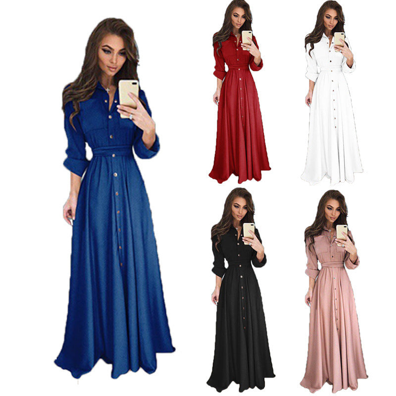 Damen Langarm Hemdblusenkleid mit Taillengürtel - 6 - Jasminaboutique.com