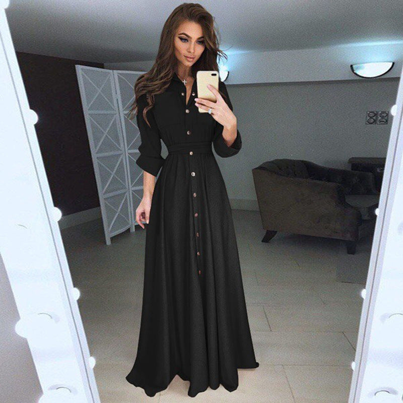Damen Langarm Hemdblusenkleid mit Taillengürtel - 7 - Jasminaboutique.com