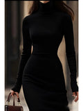 Elegantes Kleid Damen Slim-Fit mit Rollkragen - 4 - Jasminaboutique.com