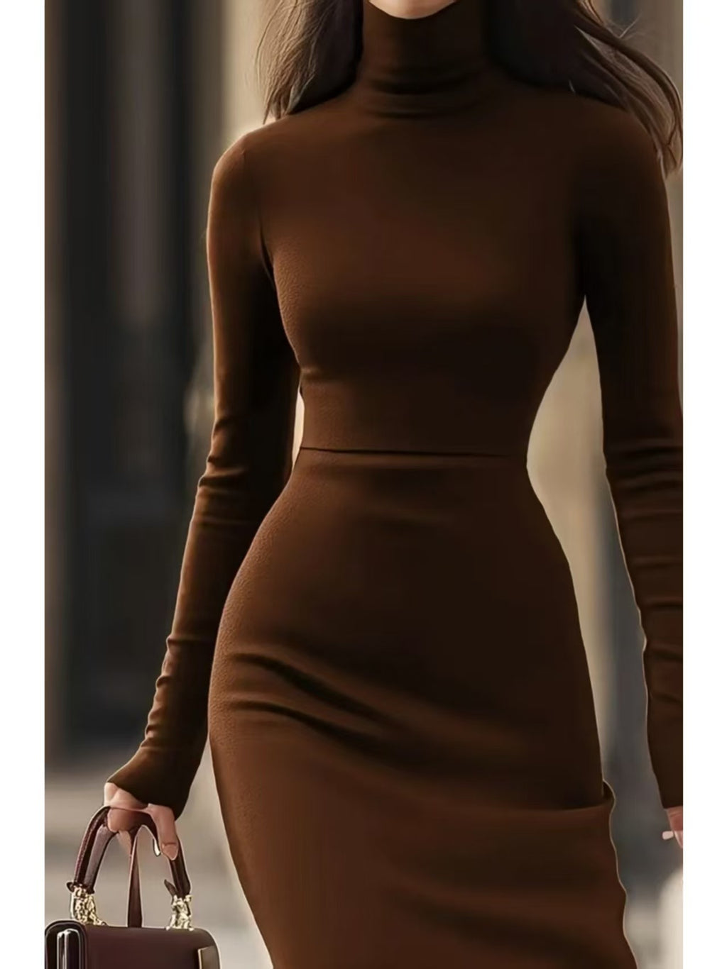 Elegantes Kleid Damen Slim-Fit mit Rollkragen - 6 - Jasminaboutique.com