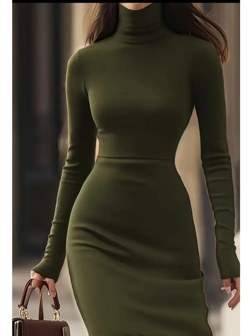Elegantes Kleid Damen Slim-Fit mit Rollkragen - 9 - Jasminaboutique.com