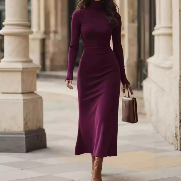 Elegantes Kleid Damen Slim-Fit mit Rollkragen - 10 - Jasminaboutique.com