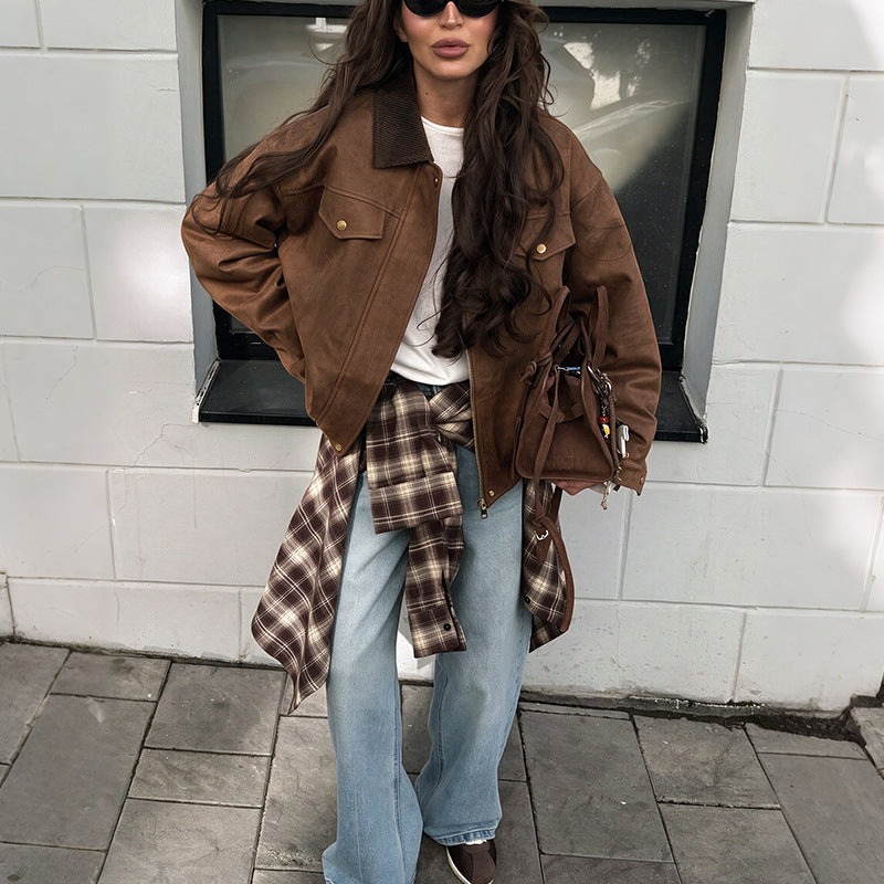 Jacke Damen Lockerer Schnitt Gerade mit Knopfverschluss - 1 - Jasminaboutique.com