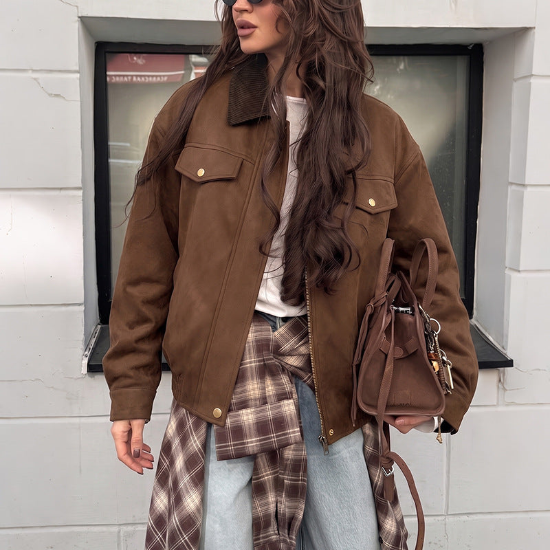 Jacke Damen Lockerer Schnitt Gerade mit Knopfverschluss - 3 - Jasminaboutique.com