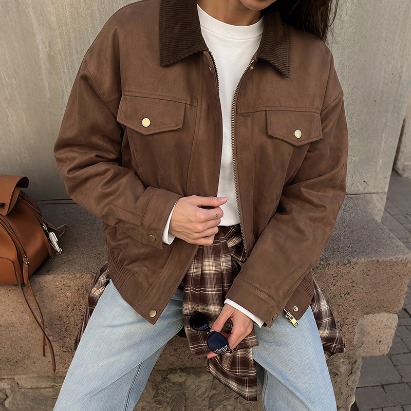 Jacke Damen Lockerer Schnitt Gerade mit Knopfverschluss - 4 - Jasminaboutique.com