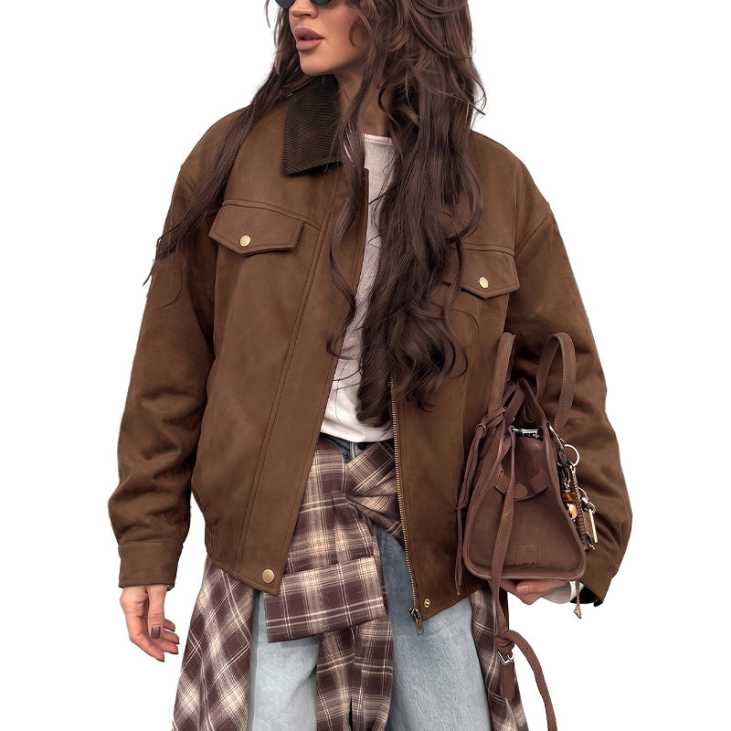 Jacke Damen Lockerer Schnitt Gerade mit Knopfverschluss - 5 - Jasminaboutique.com