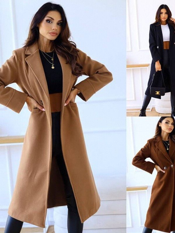 Wollmantel Damen Lang mit taillierendem Design - 1 - Jasminaboutique.com
