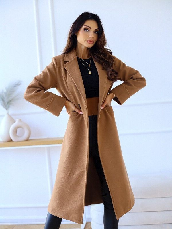 Wollmantel Damen Lang mit taillierendem Design - 4 - Jasminaboutique.com
