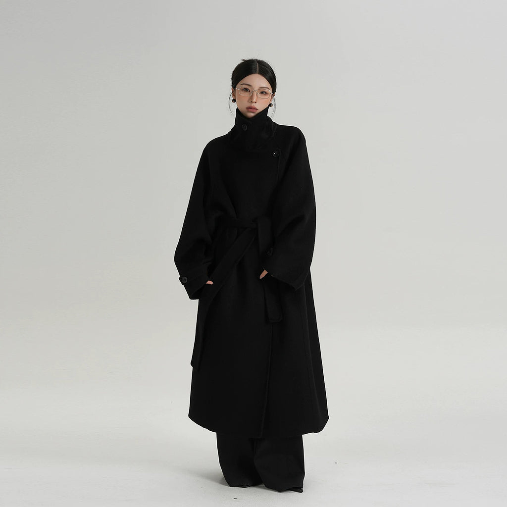 Mantel Damen Lang Lockerer Schnitt mit Stehkragen - 4 - Jasminaboutique.com