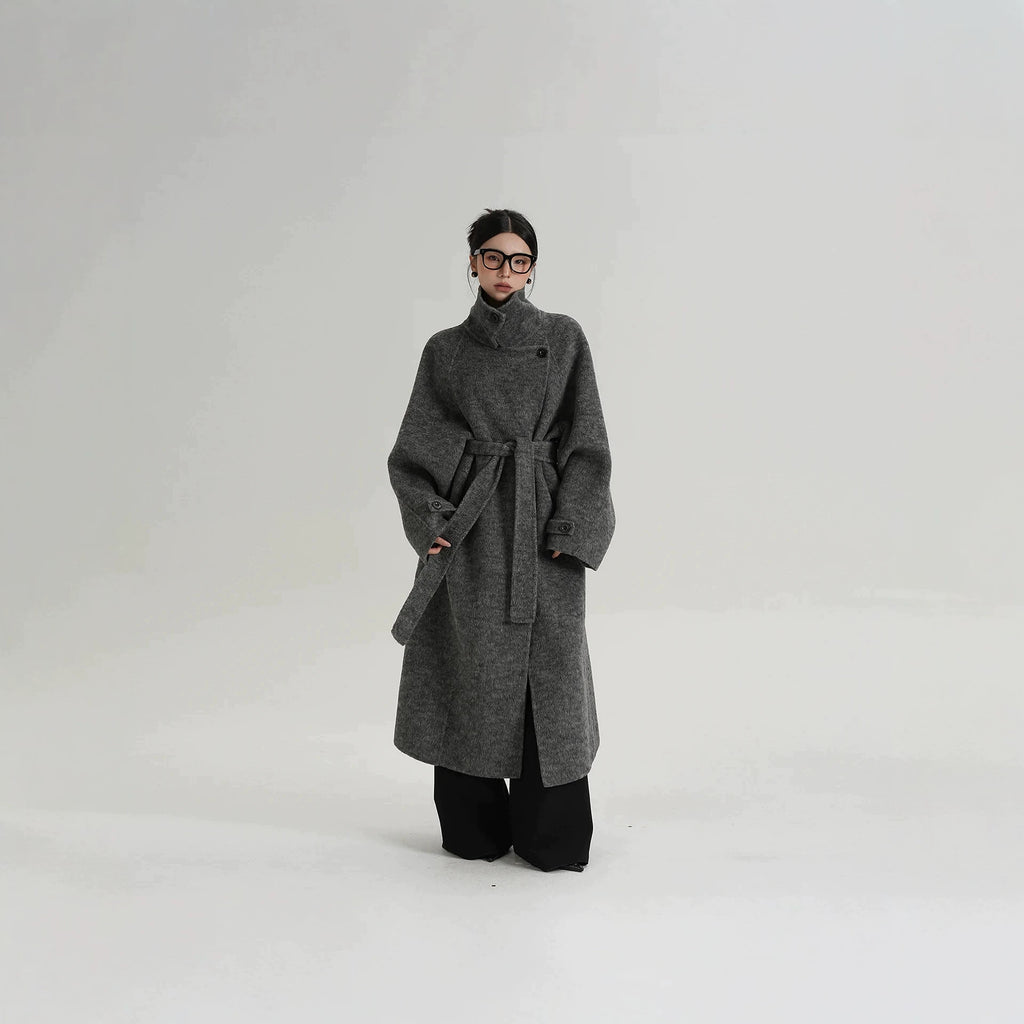 Mantel Damen Lang Lockerer Schnitt mit Stehkragen - 6 - Jasminaboutique.com
