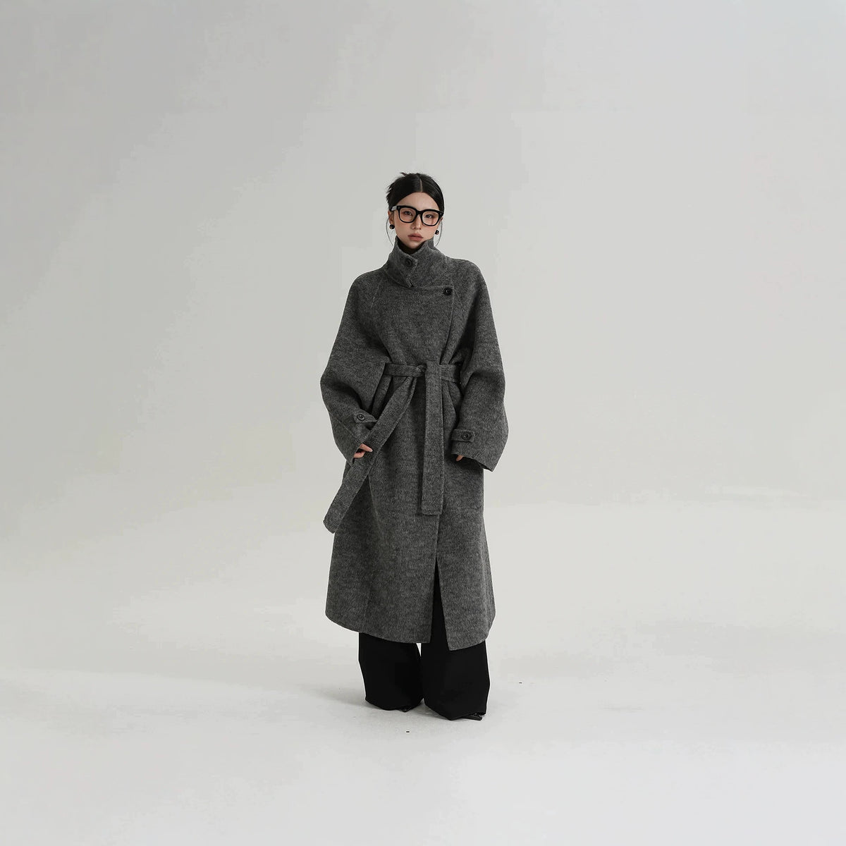 Mantel Damen Lang Lockerer Schnitt mit Stehkragen - 6 - Jasminaboutique.com