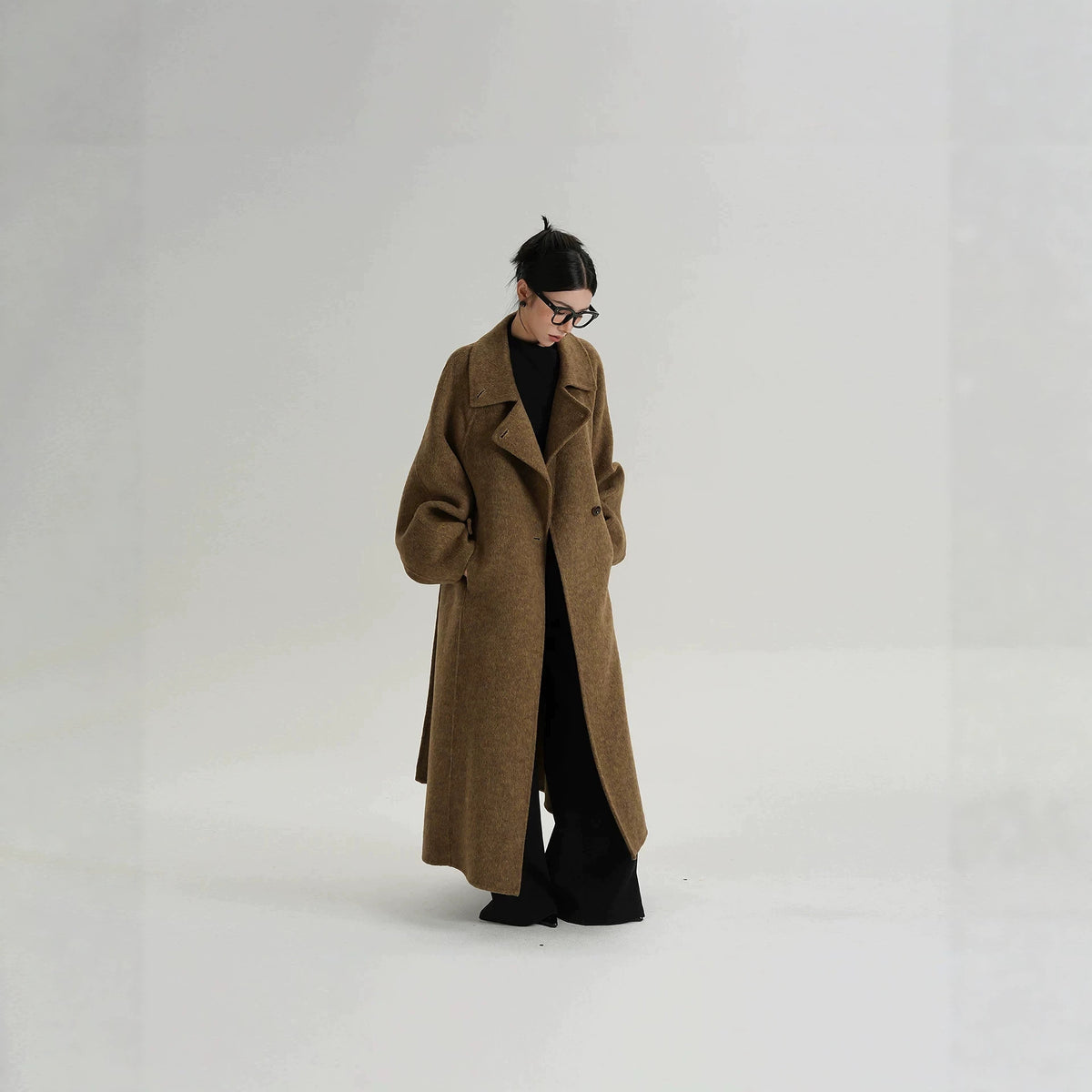 Mantel Damen Lang Lockerer Schnitt mit Stehkragen - 7 - Jasminaboutique.com