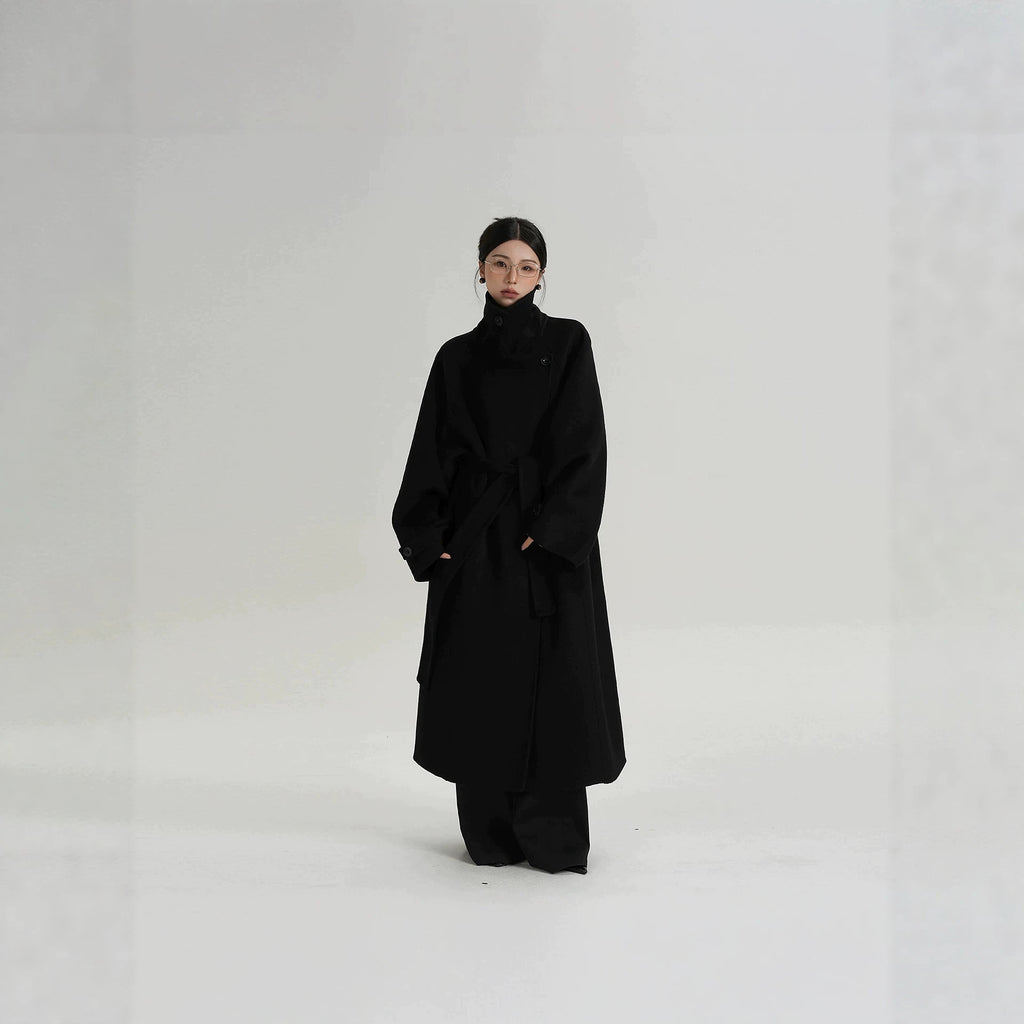 Mantel Damen Lang Lockerer Schnitt mit Stehkragen - 8 - Jasminaboutique.com
