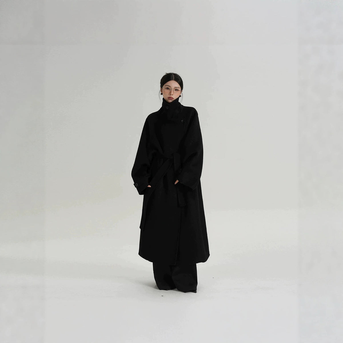 Mantel Damen Lang Lockerer Schnitt mit Stehkragen - 8 - Jasminaboutique.com