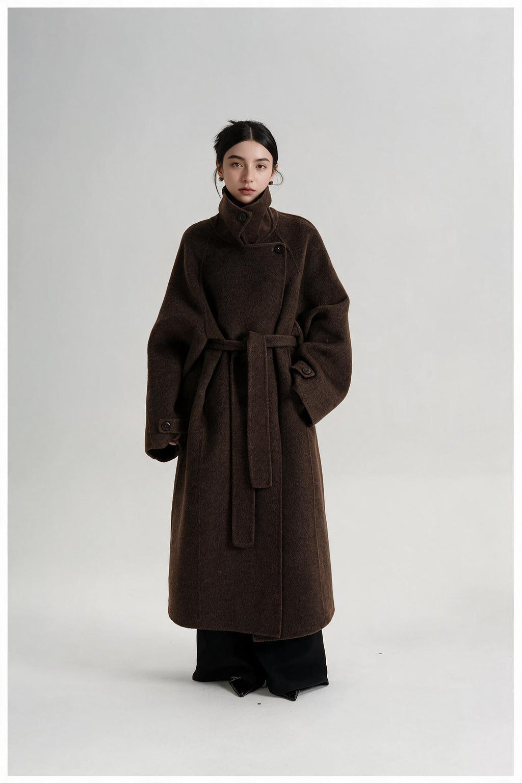 Mantel Damen Lang Lockerer Schnitt mit Stehkragen - 9 - Jasminaboutique.com