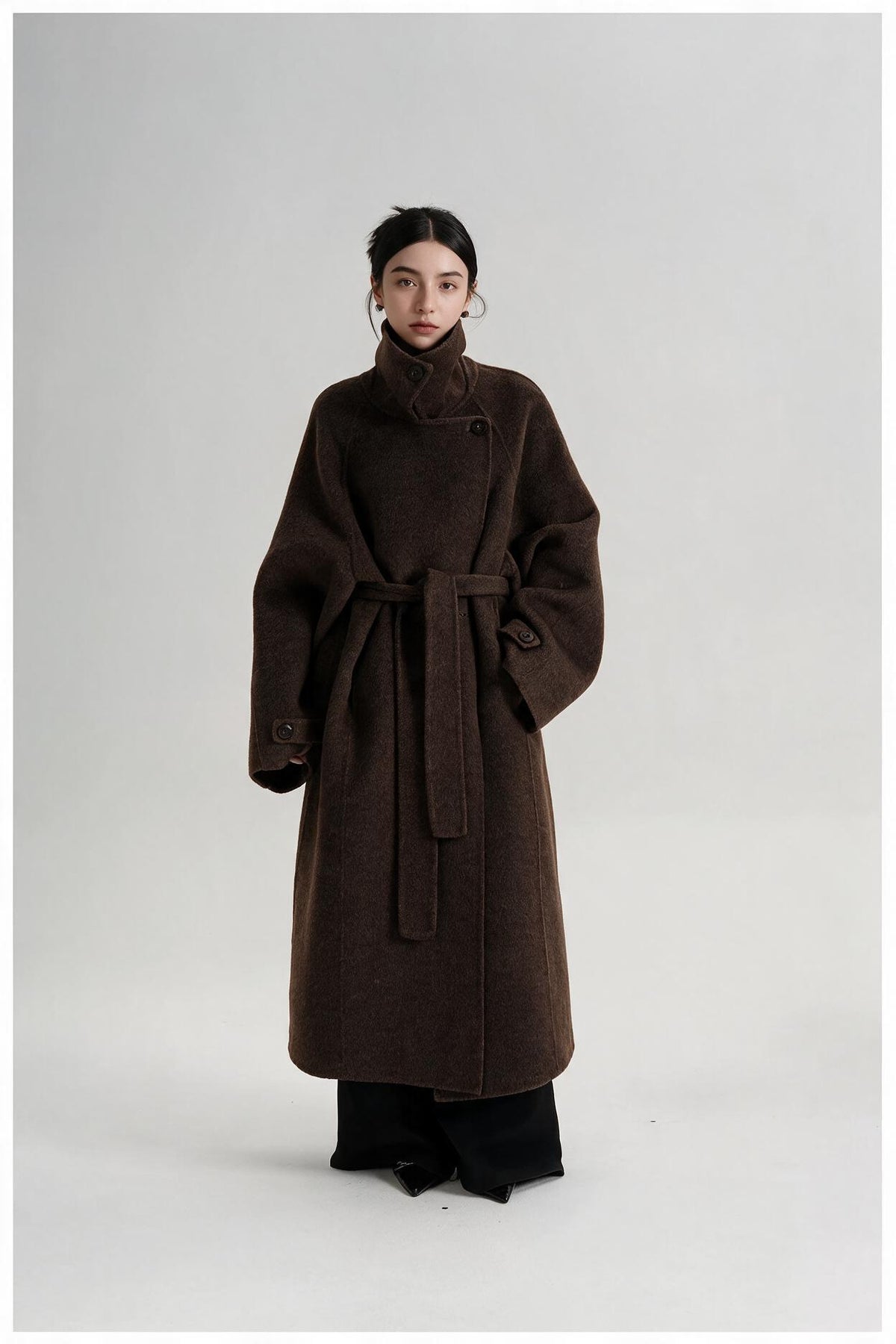 Mantel Damen Lang Lockerer Schnitt mit Stehkragen - 9 - Jasminaboutique.com