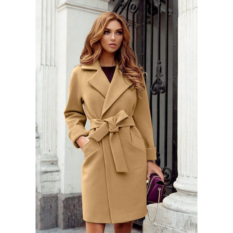 Mantel Damen Lockerer Schnitt mit Taillengürtel - 4 - Jasminaboutique.com