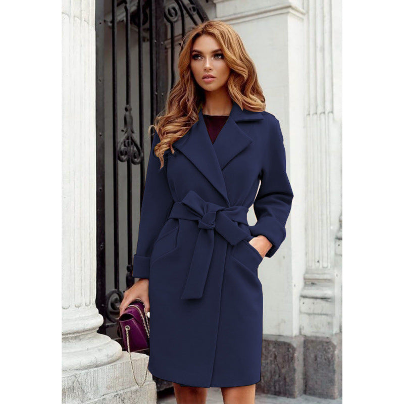 Mantel Damen Lockerer Schnitt mit Taillengürtel - 5 - Jasminaboutique.com