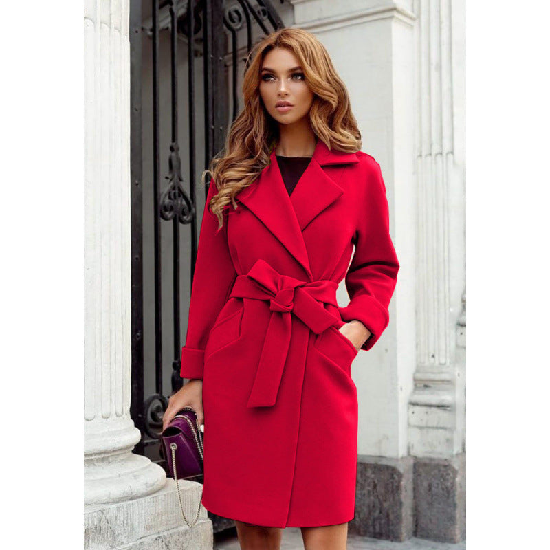 Mantel Damen Lockerer Schnitt mit Taillengürtel - 6 - Jasminaboutique.com