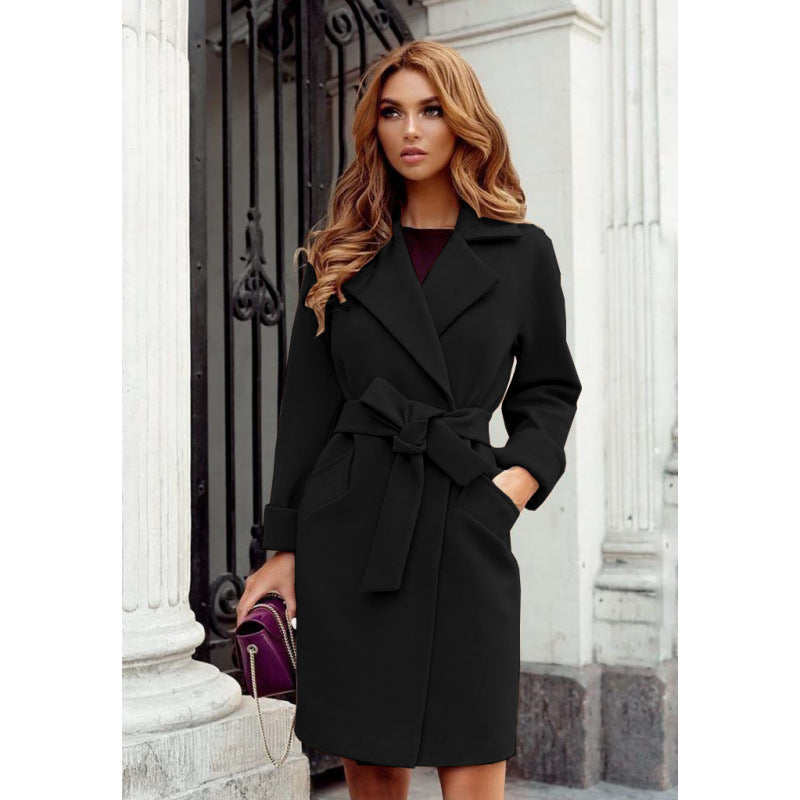 Mantel Damen Lockerer Schnitt mit Taillengürtel - 7 - Jasminaboutique.com